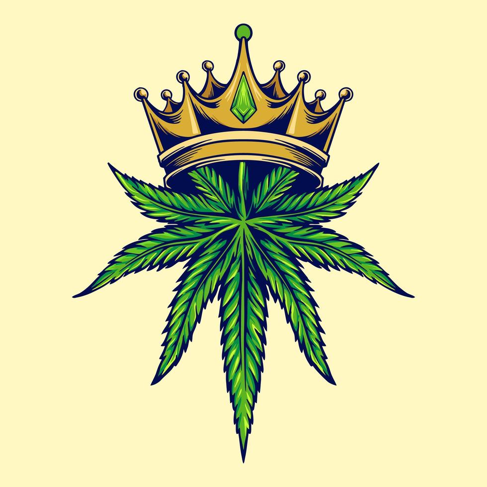 feuille de cannabis avec couronne en or vecteur