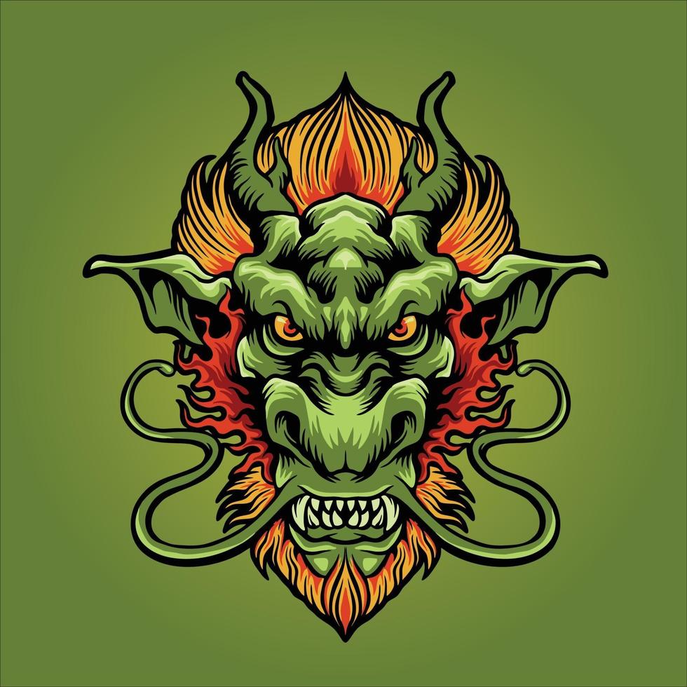 illustration de mascotte tête de dragon en colère vecteur