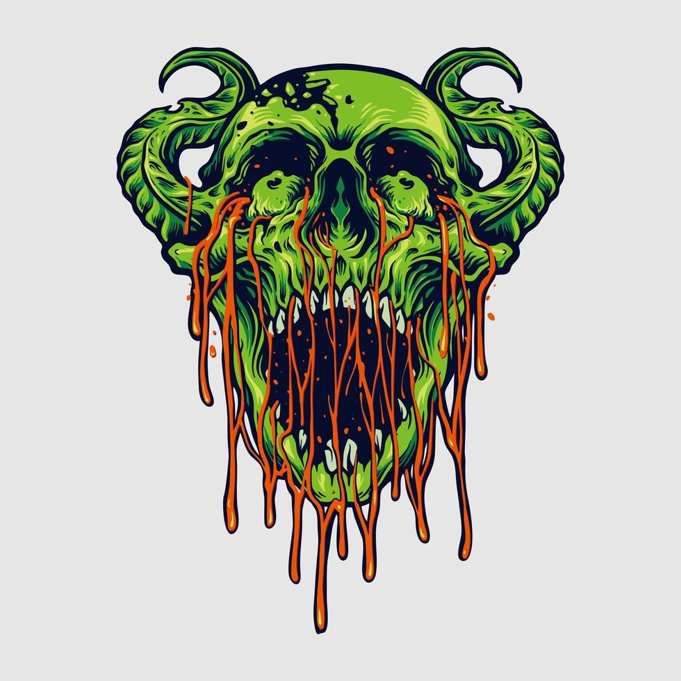 illustration de crâne de zombie démon diable vecteur