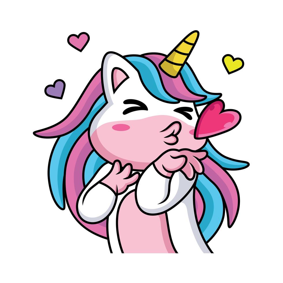 dessin animé mignon licorne soufflant baiser vecteur