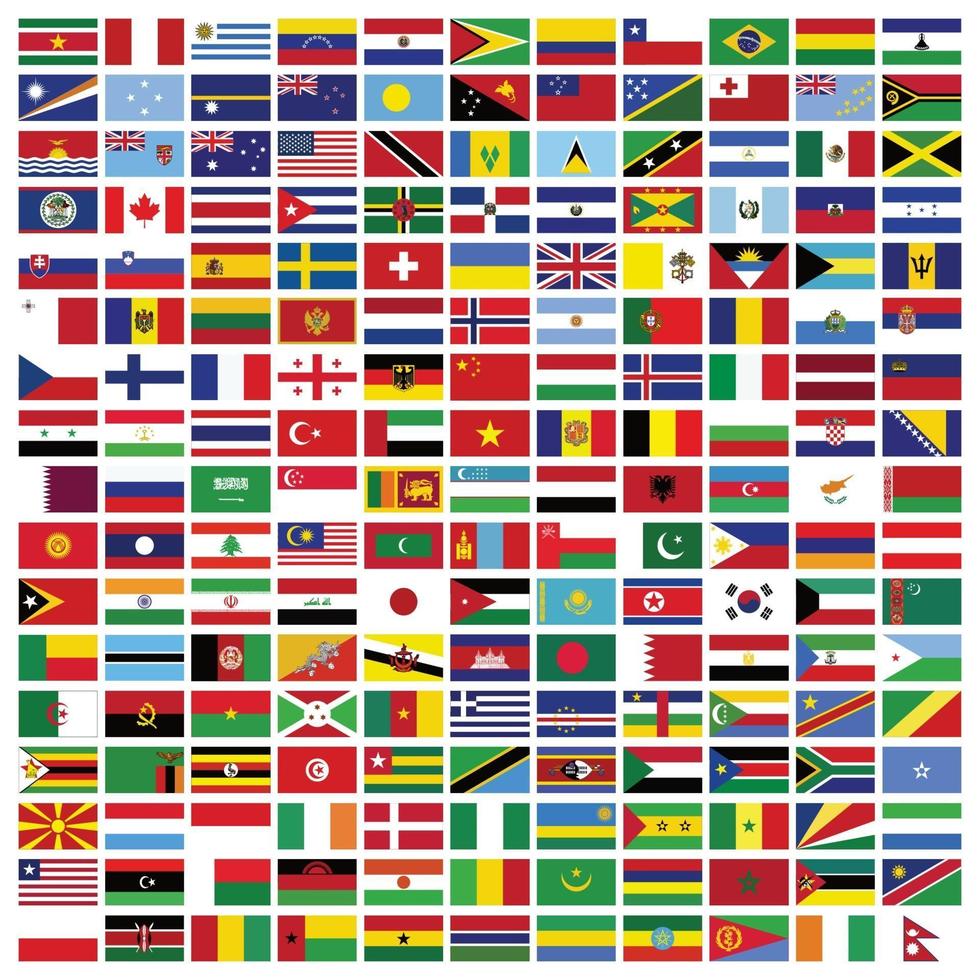 tous les drapeaux nationaux officiels du monde et le nom du pays. style  simple. vecteur. 2702549 Art vectoriel chez Vecteezy