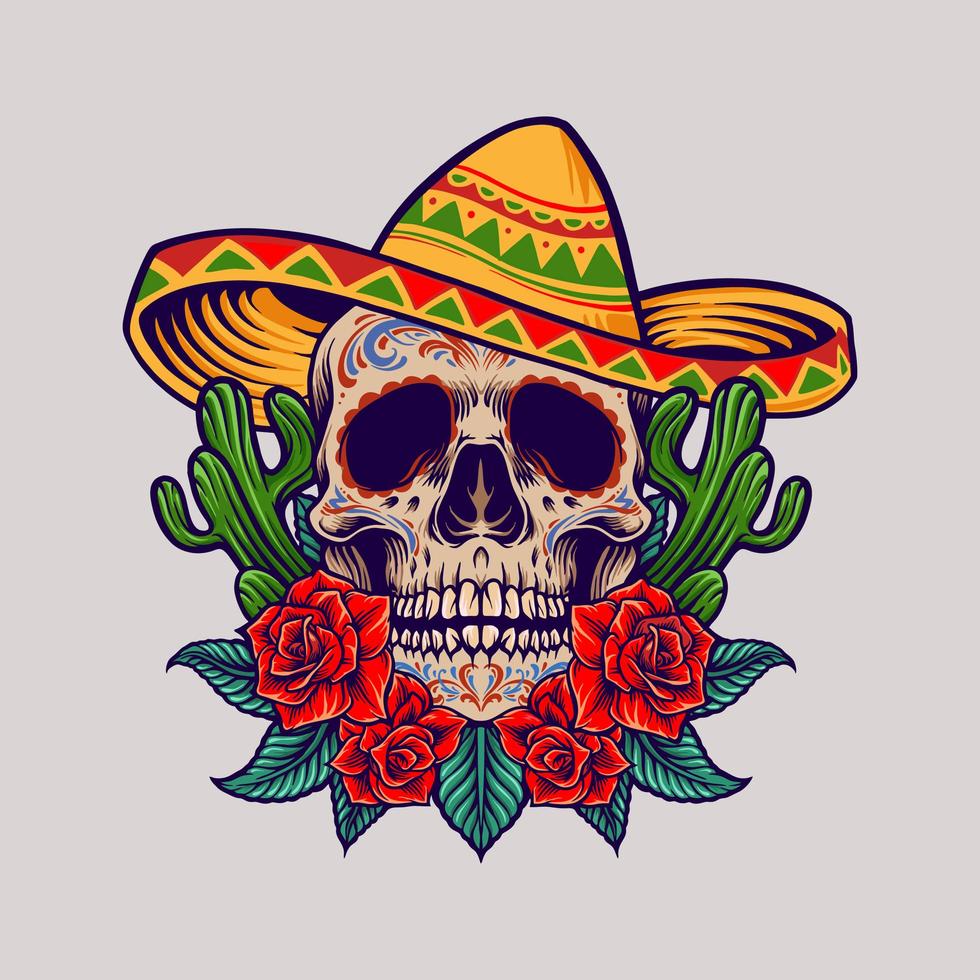 mascotte de crâne mexicain cinco de mayo vecteur