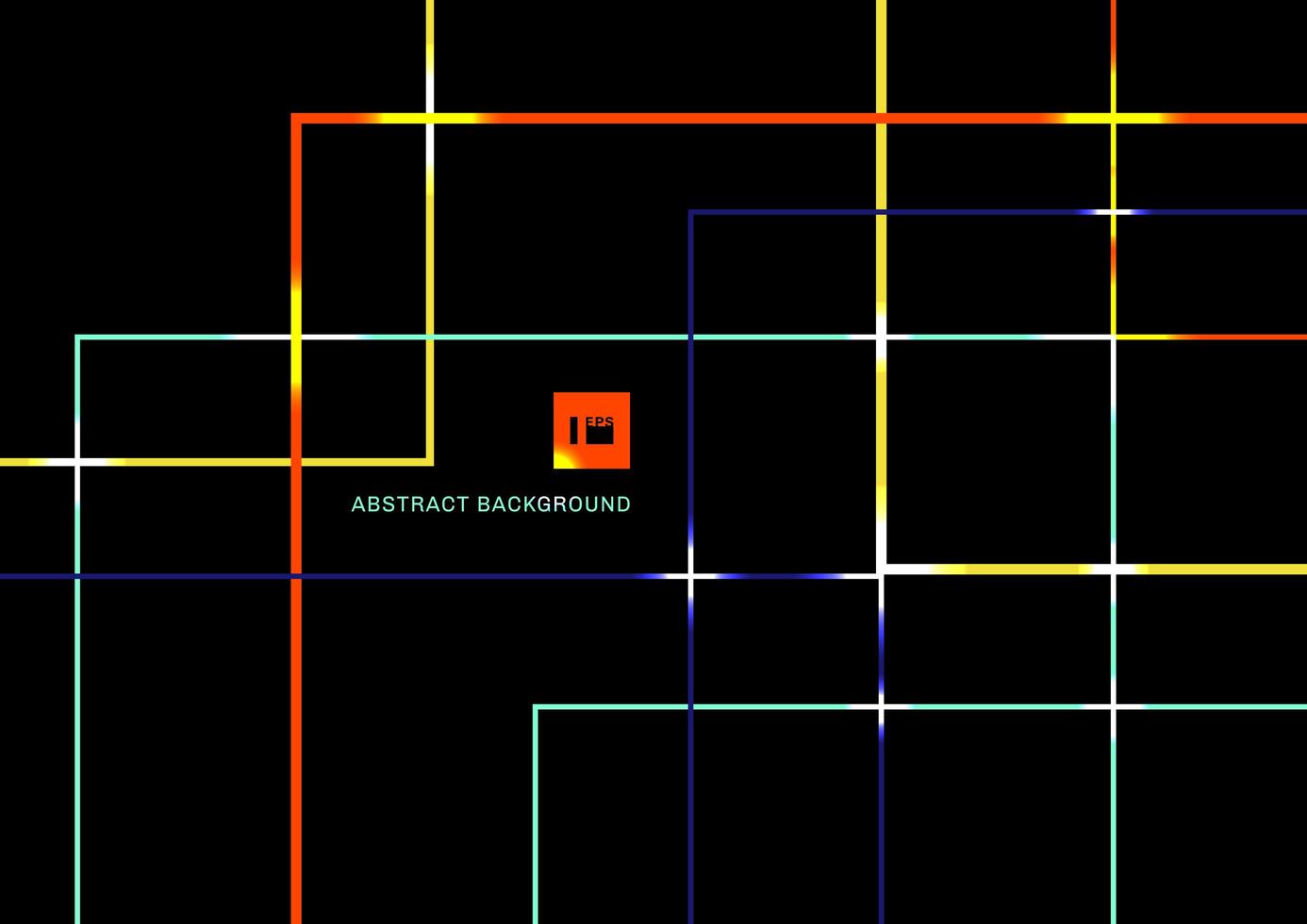 Les lignes géométriques abstraites de couleur vibrante se chevauchent avec la lumière sur fond noir. vecteur