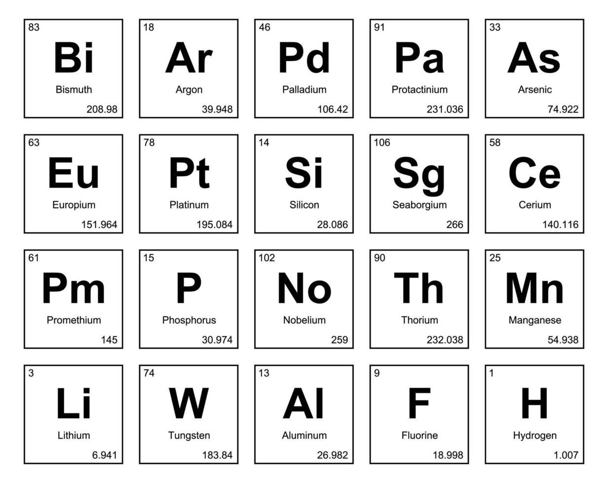 20 tableau préodique de la conception du pack d'icônes d'éléments vecteur