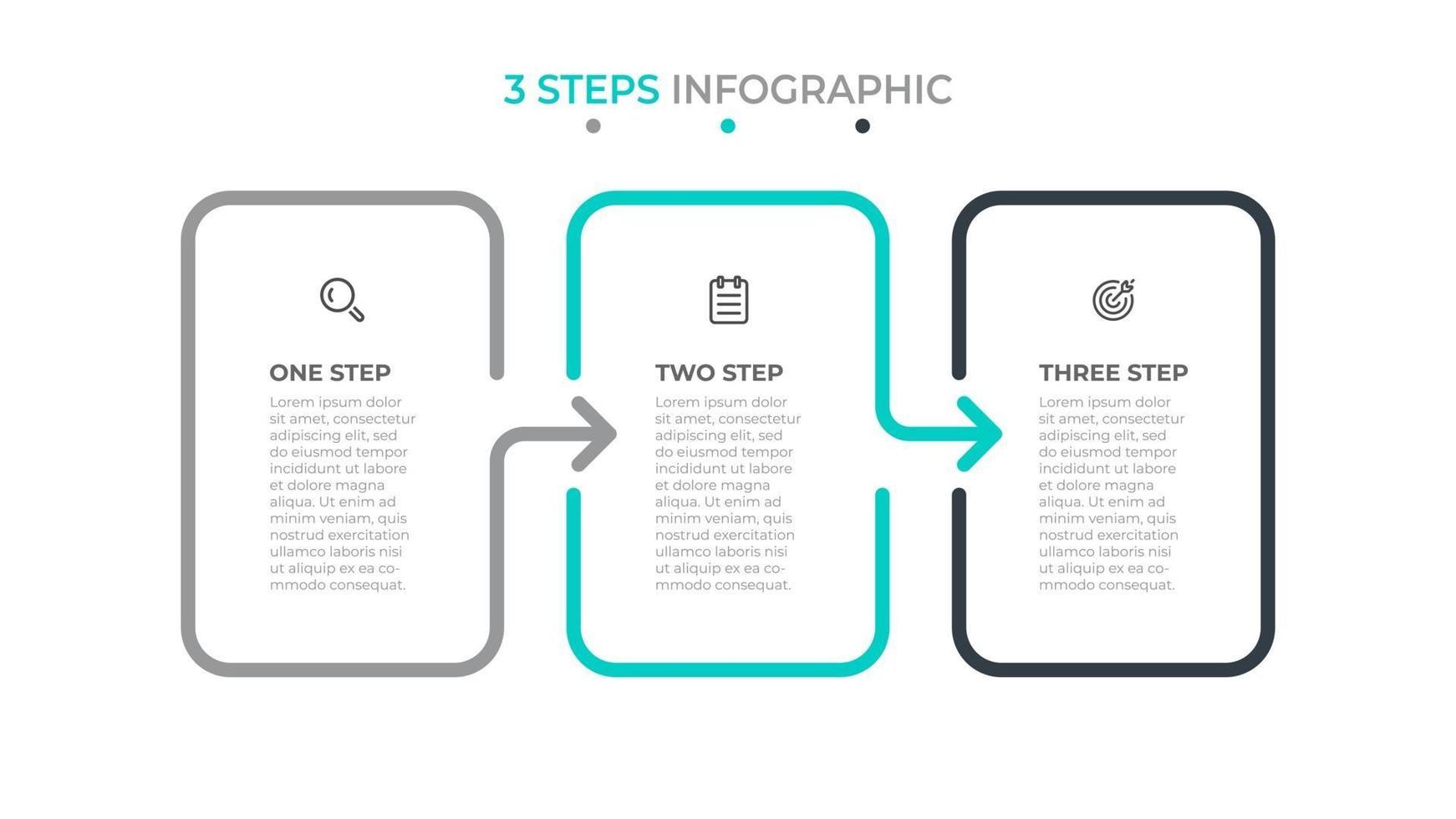 conception de modèle infographique entreprise avec icône et flèches. chronologie avec 3 options ou étapes. peut être utilisé pour le diagramme de flux de travail, rapport annuel. vecteur