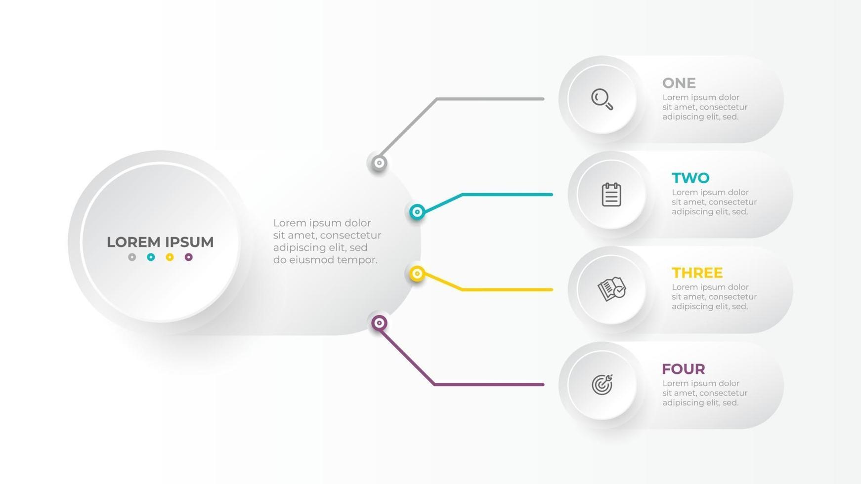 modèle de graphiques d'informations modernes avec 4 options ou étapes. conception de concept d'entreprise avec cercle et icônes. illustration vectorielle. vecteur