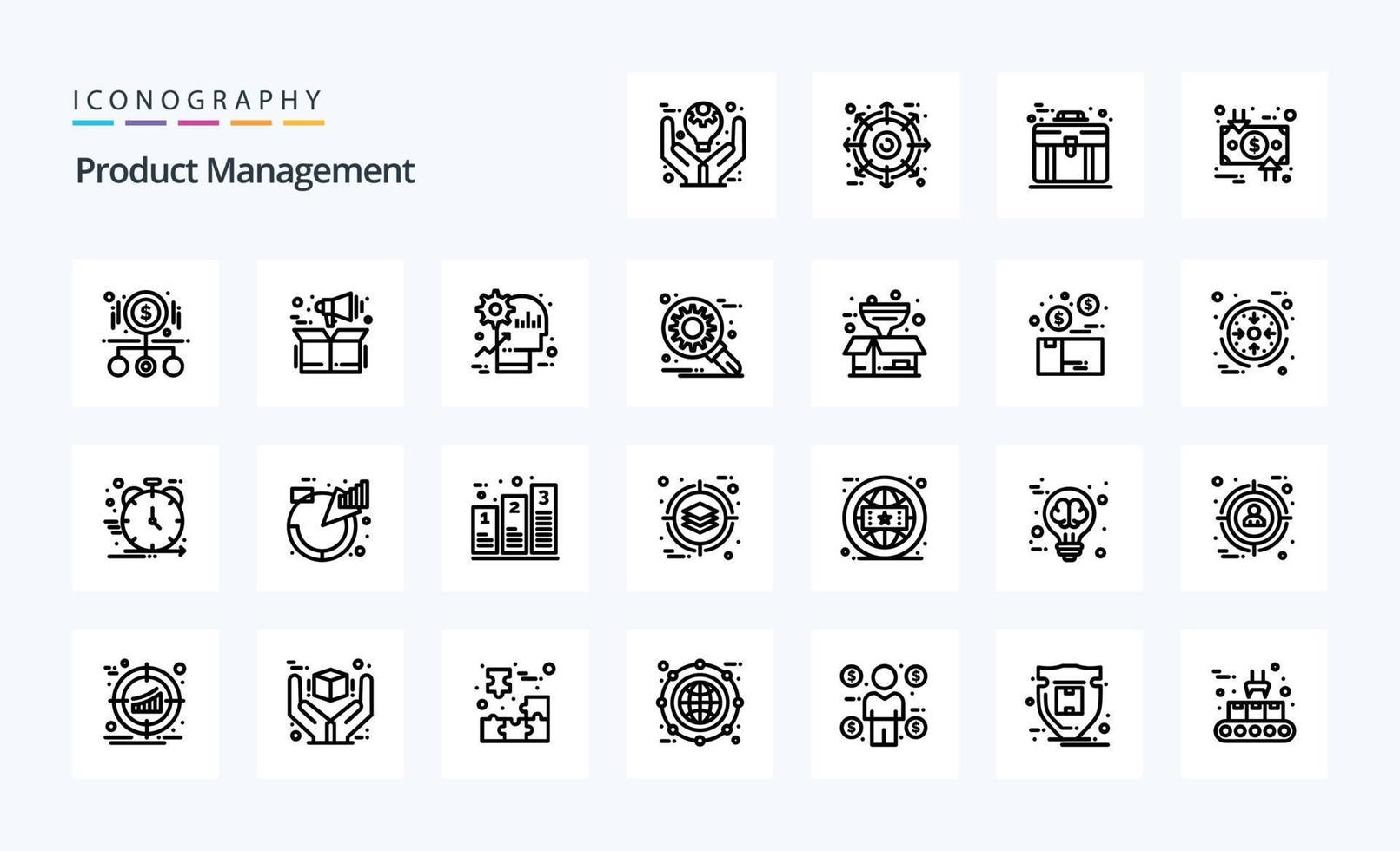 pack d'icônes de ligne de gestion de 25 produits vecteur