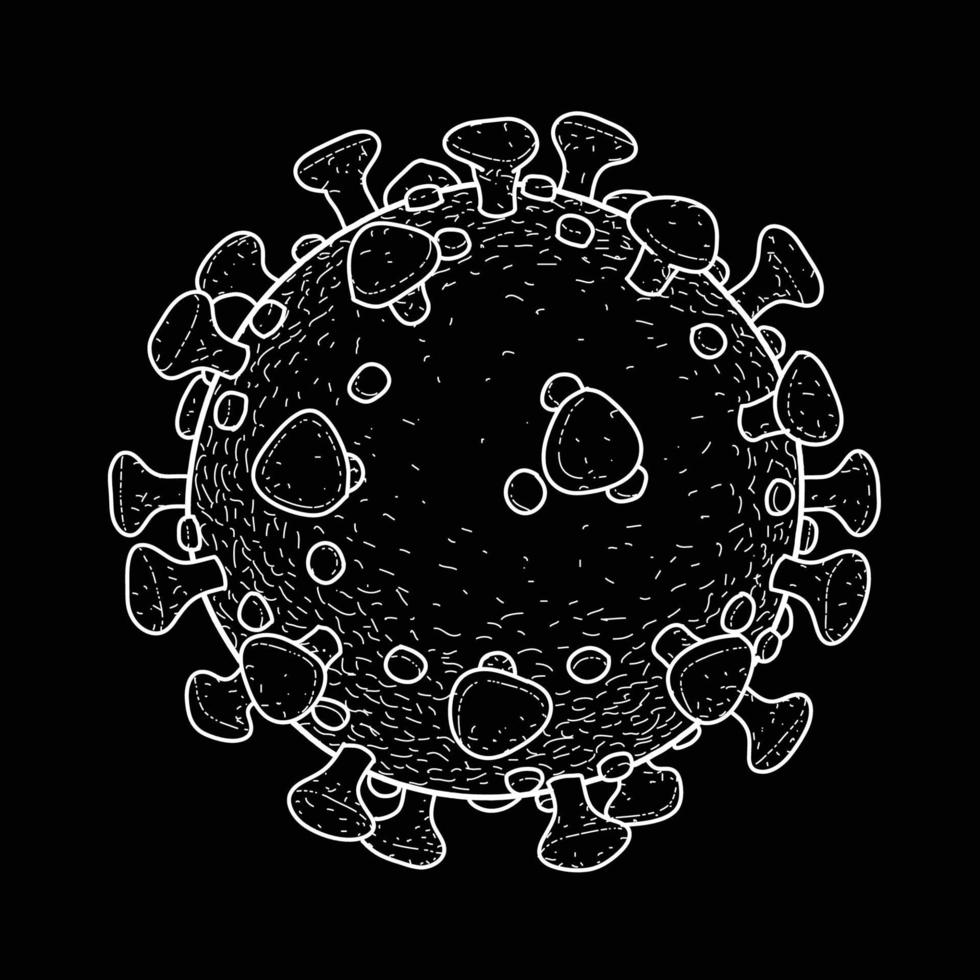 dessin au trait virus corona-19 sur fond noir. vecteur