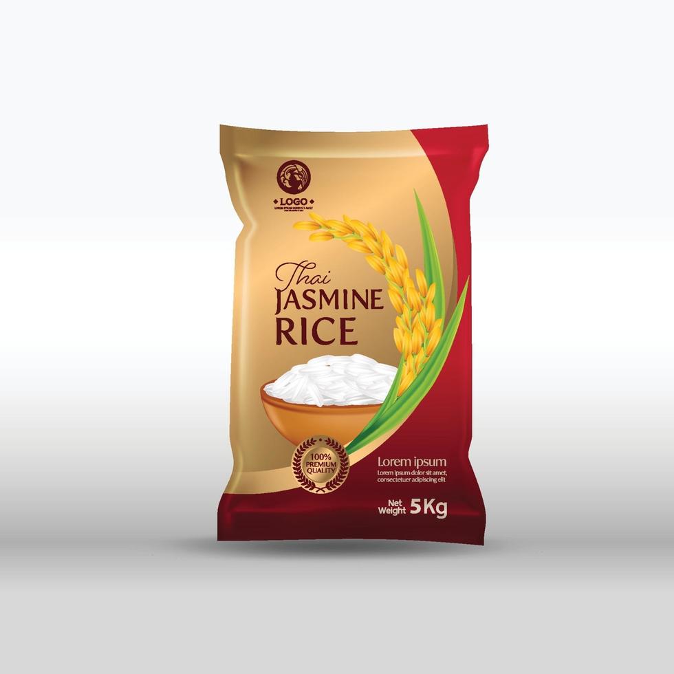 maquette de paquet de riz produits alimentaires thaïlande, illustration vectorielle vecteur