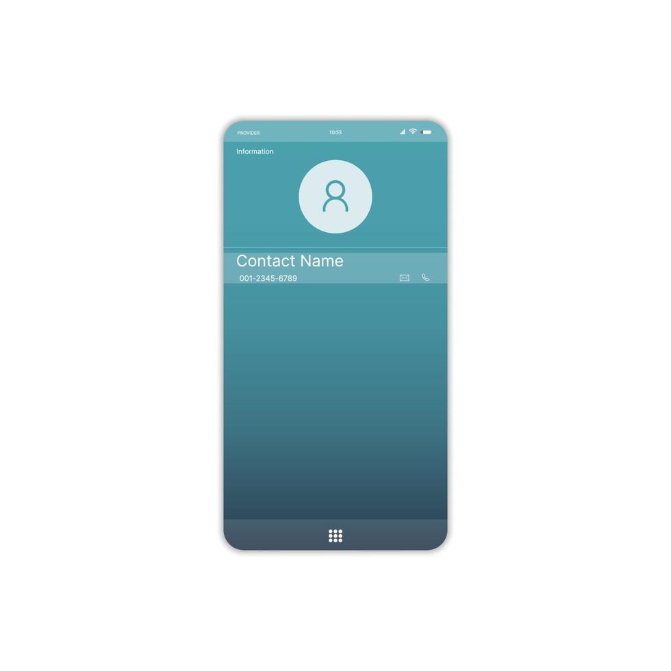informations de contact mobile ui, ux, écran gui et icônes Web plat pour les applications mobiles. informations de contact, écran d'appel mobile, disposition des contacts de téléphone portable vecteur