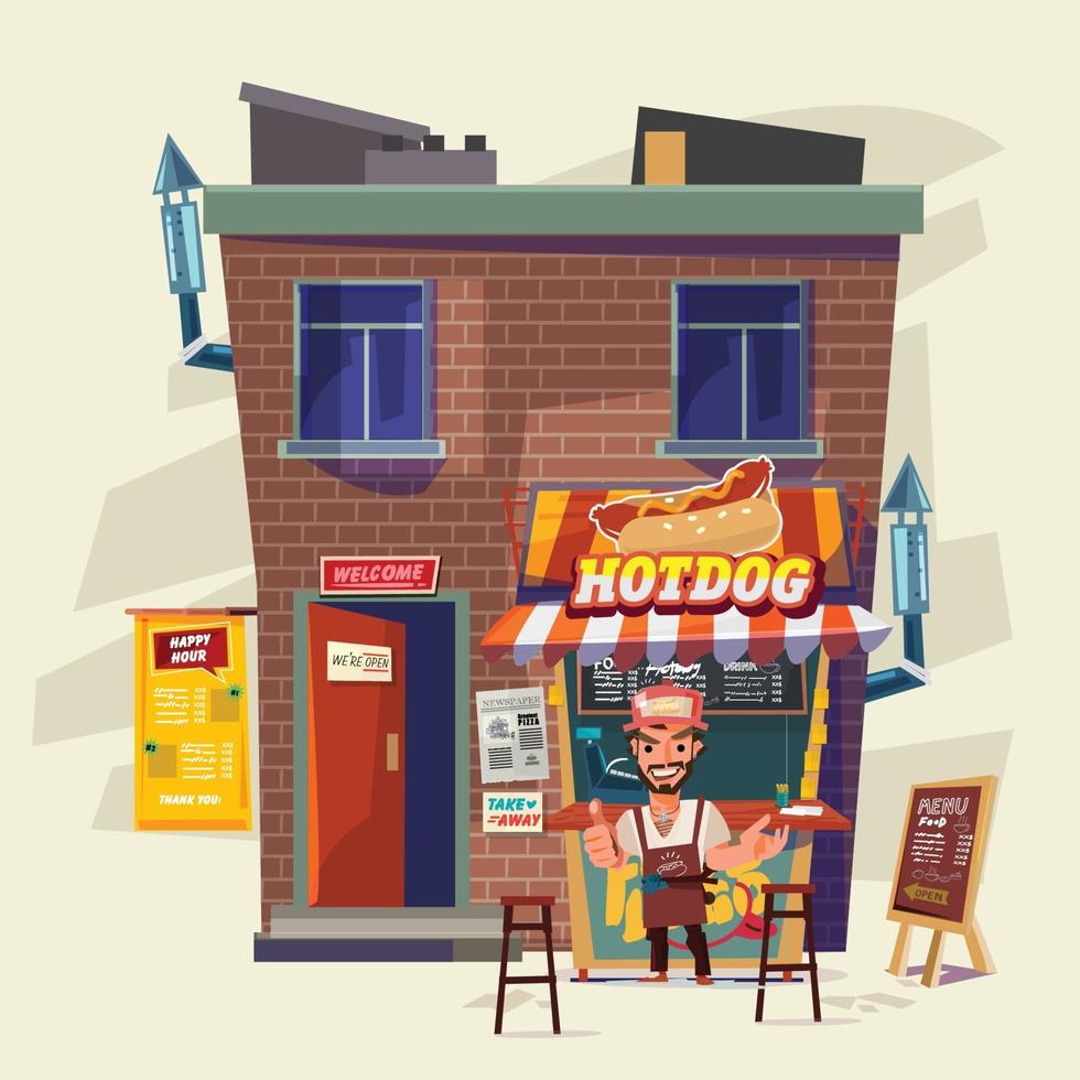 hot-dog vintage ou restaurant de restauration rapide. cuisine de rue et concept à emporter vecteur