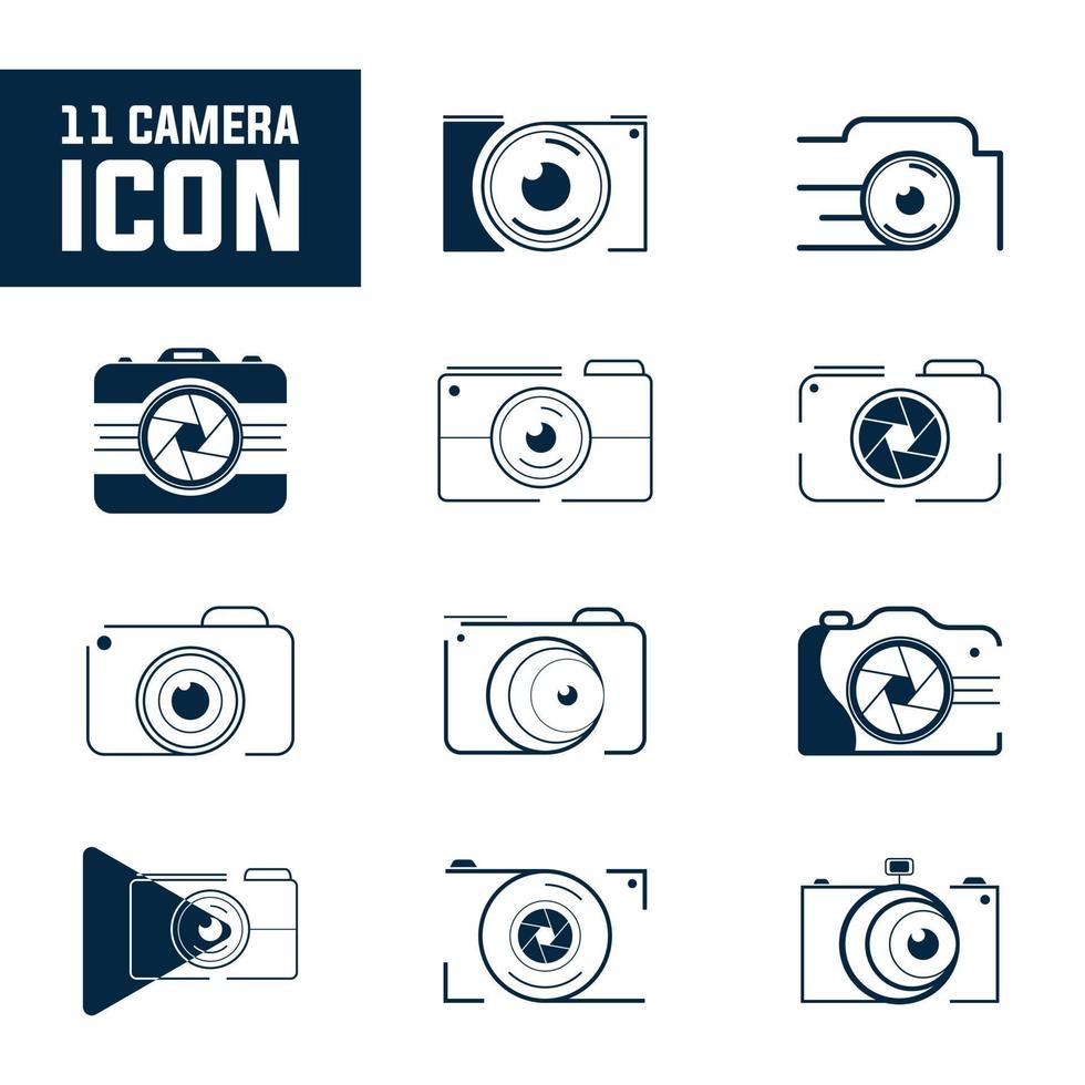 photographie, appareil photo, jeu d'icônes professionnel 11 conception de bundle vecteur
