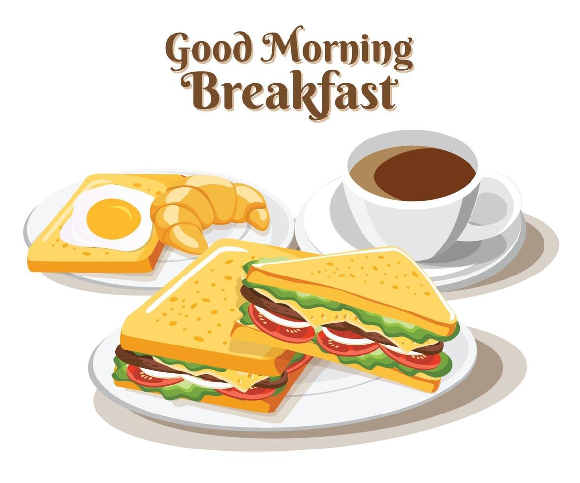 petit déjeuner sandwich ensemble de nourriture sur fond blanc, illustration vectorielle vecteur