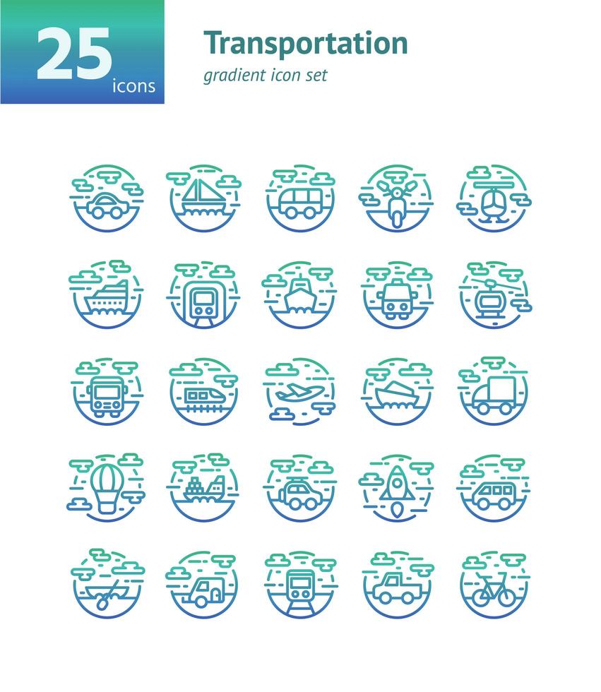 jeu d'icônes de gradient de transport. vecteur et illustration.