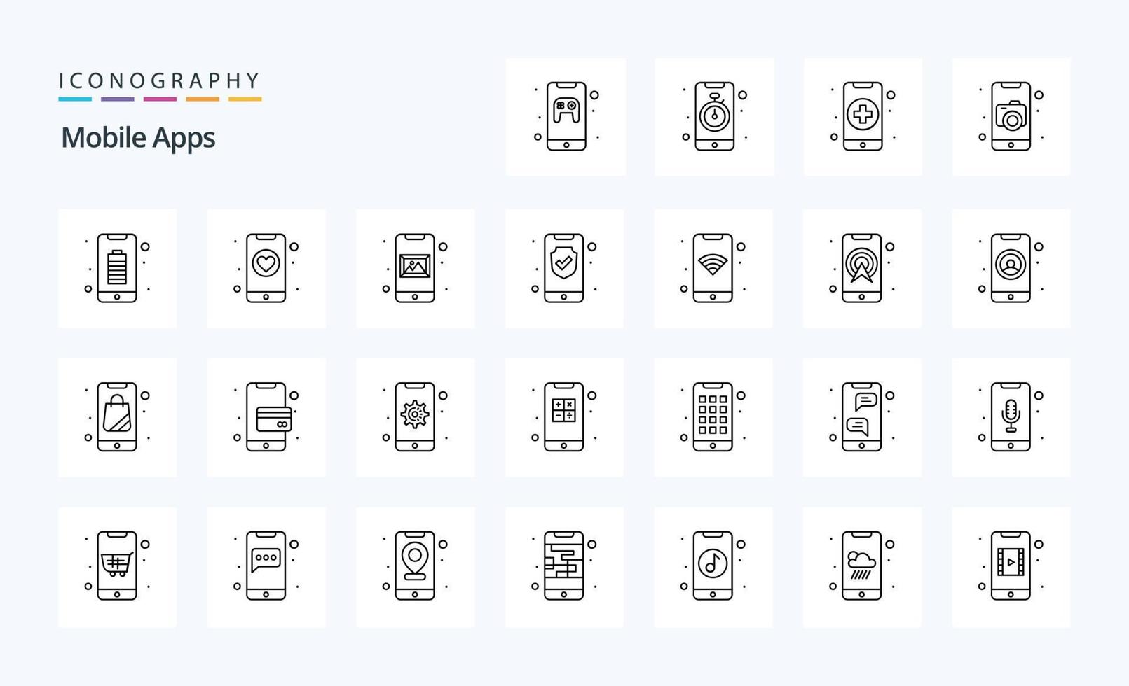 pack d'icônes de ligne de 25 applications mobiles vecteur