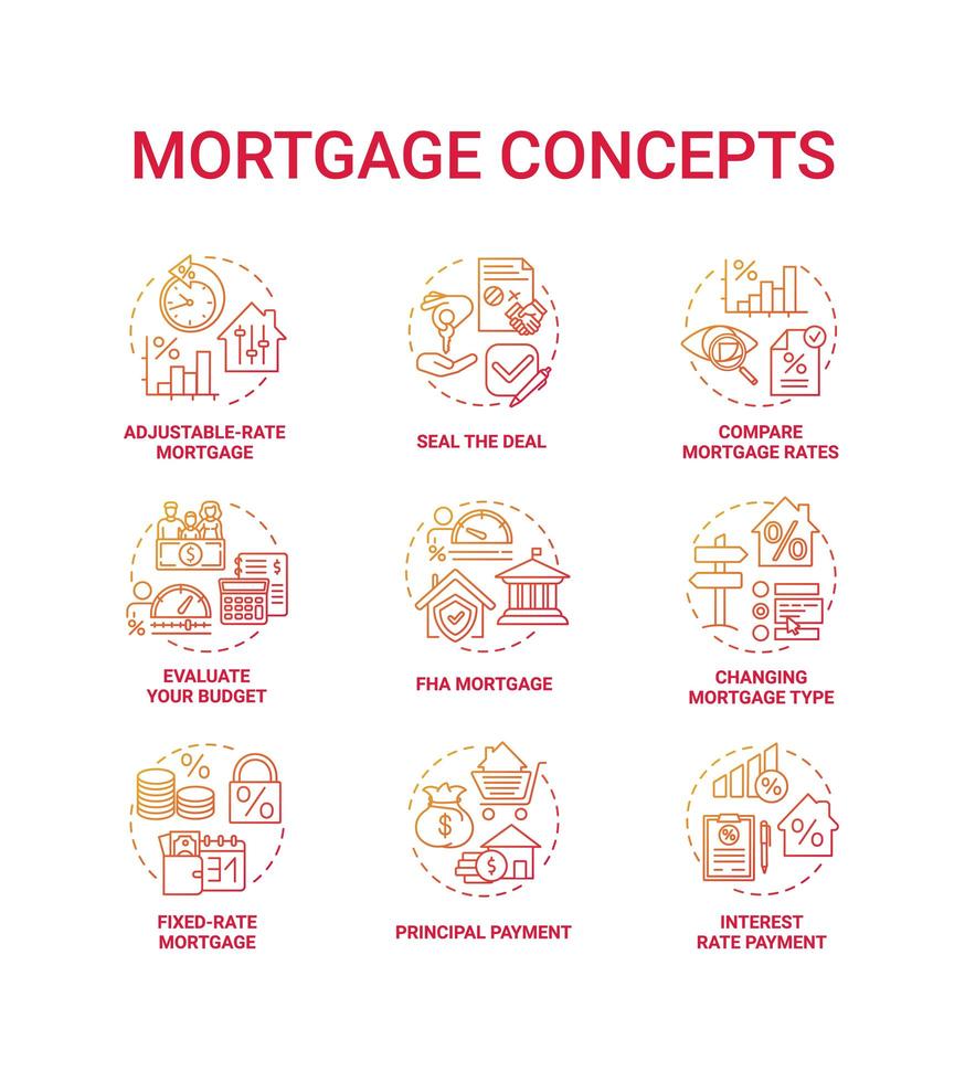 jeu d & # 39; icônes de concept hypothécaire vecteur