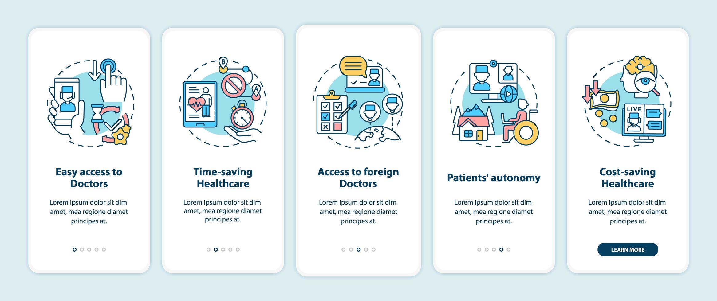 écran de la page de l'application mobile d'intégration des avantages de la télémédecine avec concepts vecteur