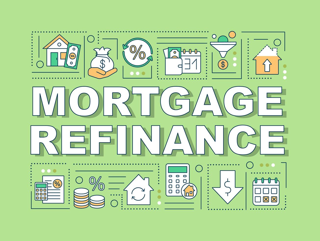 bannière de concepts de mot de refinancement hypothécaire vecteur