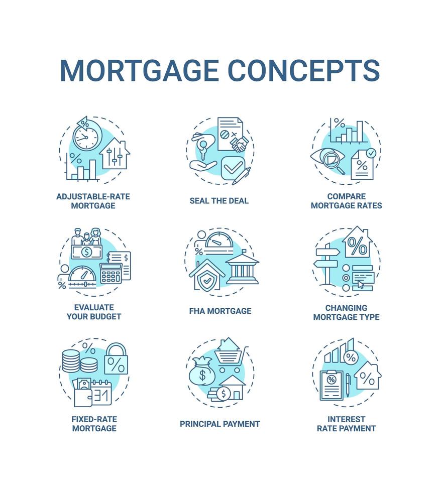 jeu d & # 39; icônes de concept hypothécaire vecteur