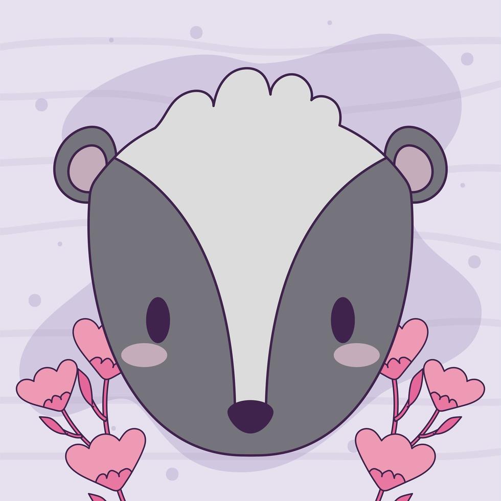 mignon bébé skunk kawaii avec des fleurs vecteur