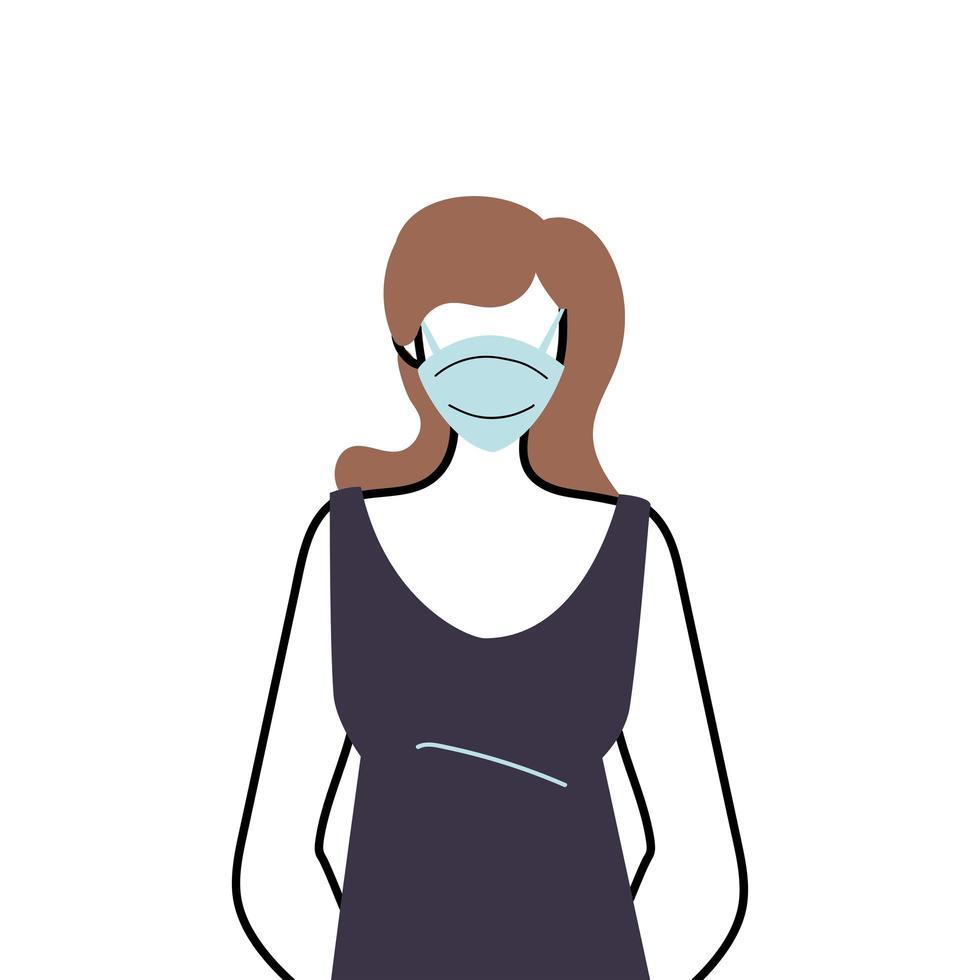 jeune femme portant un masque facial pour prévenir le virus vecteur
