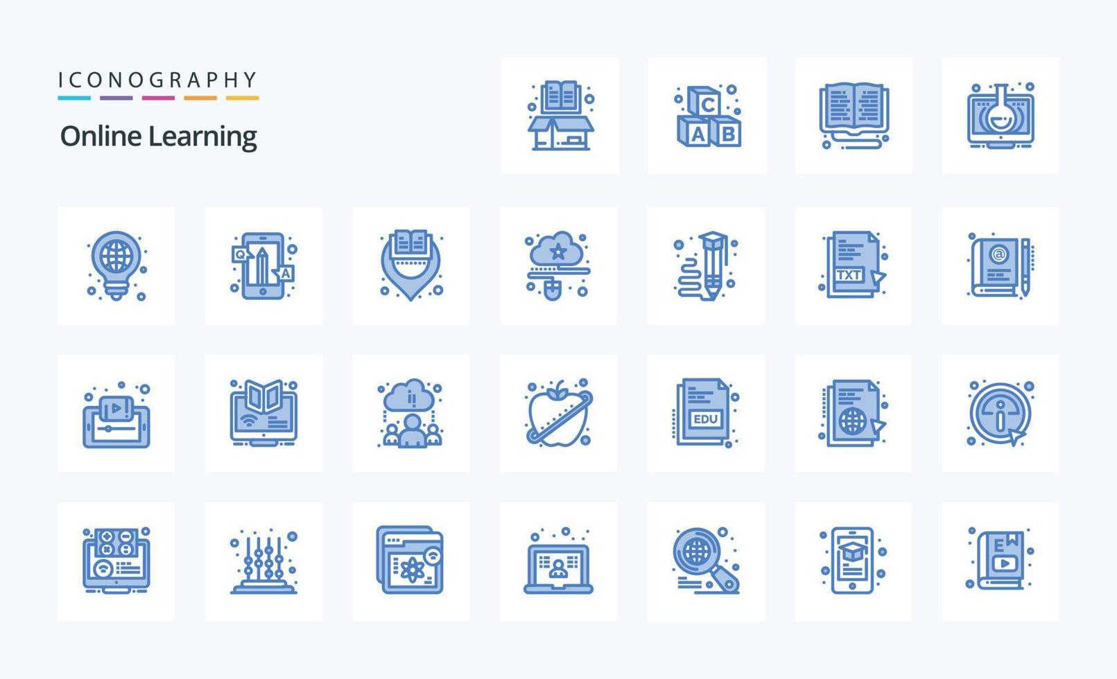 25 pack d'icônes bleues d'apprentissage en ligne vecteur