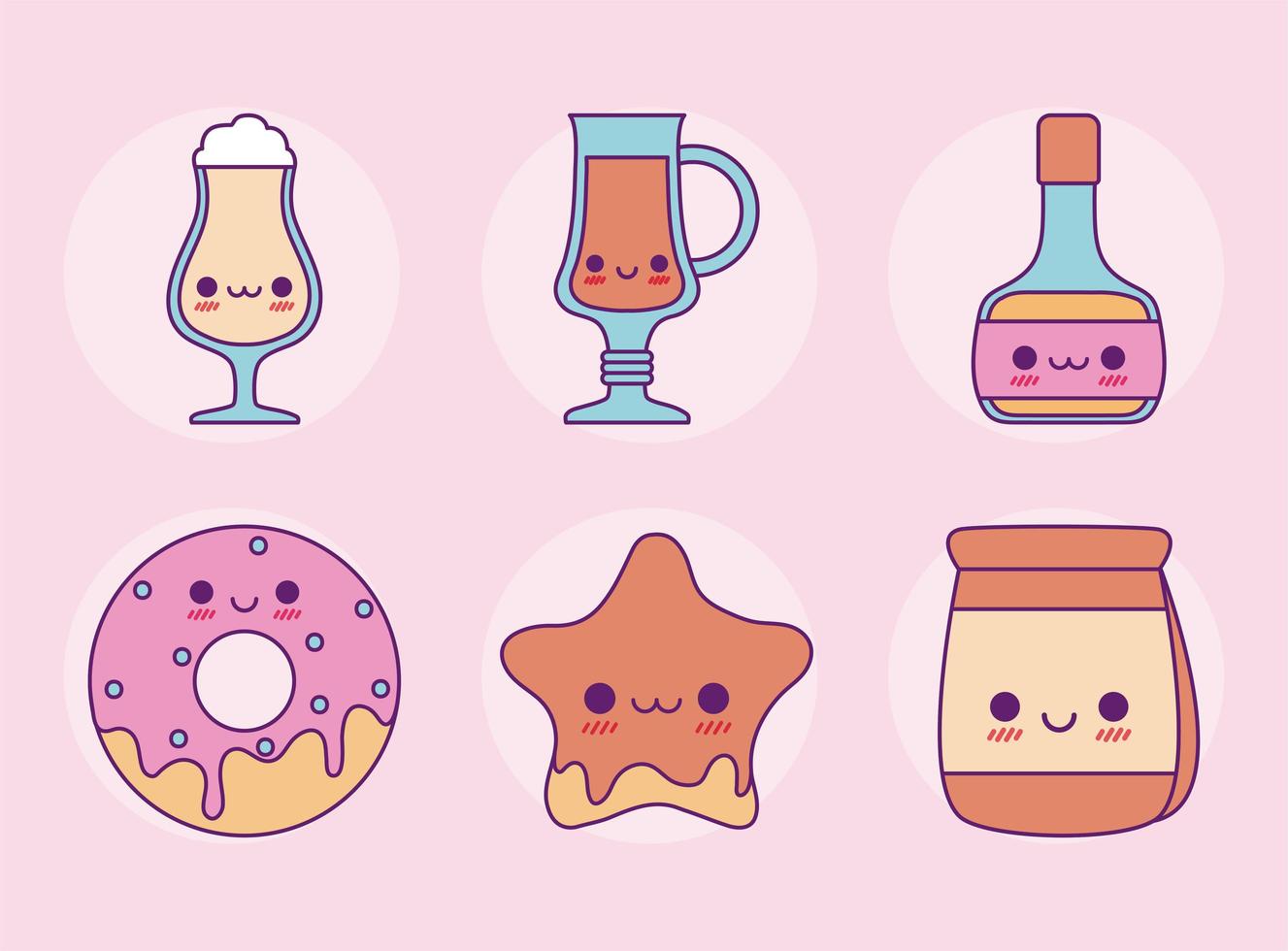 kawaii food set dessins animés vector design