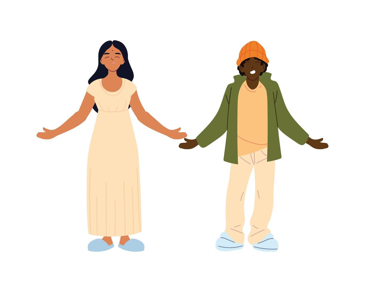 conception de vecteur de dessins animés femme indienne et homme noir