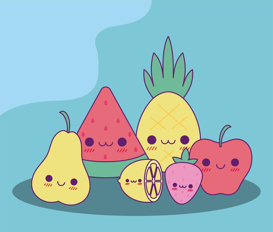 conception de vecteur de dessins animés de fruits kawaii