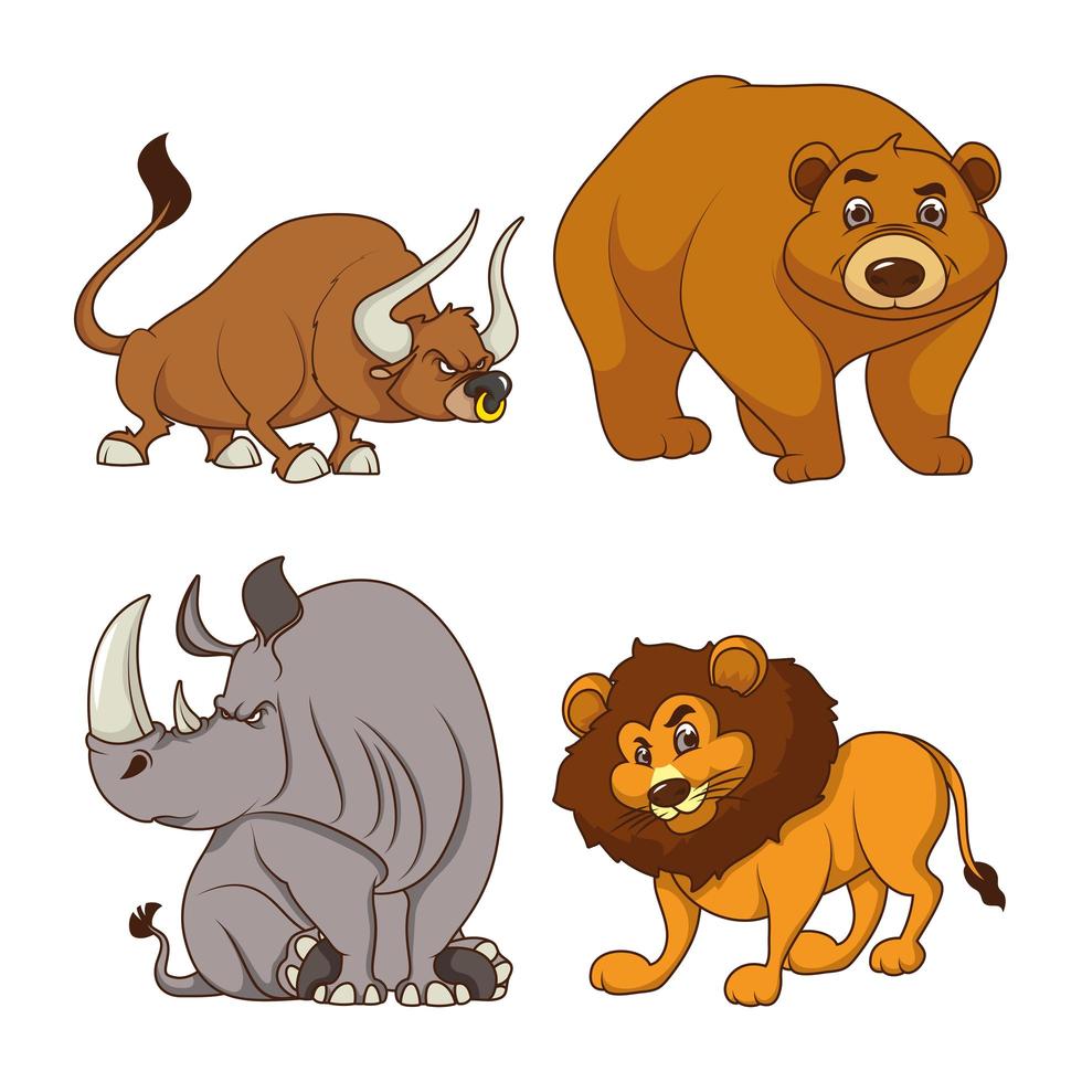 groupe de quatre animaux personnages de dessins animés comiques vecteur