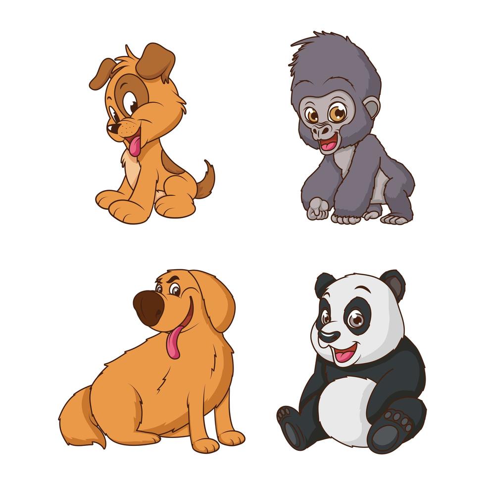 groupe de quatre personnages de dessins animés animaux vecteur