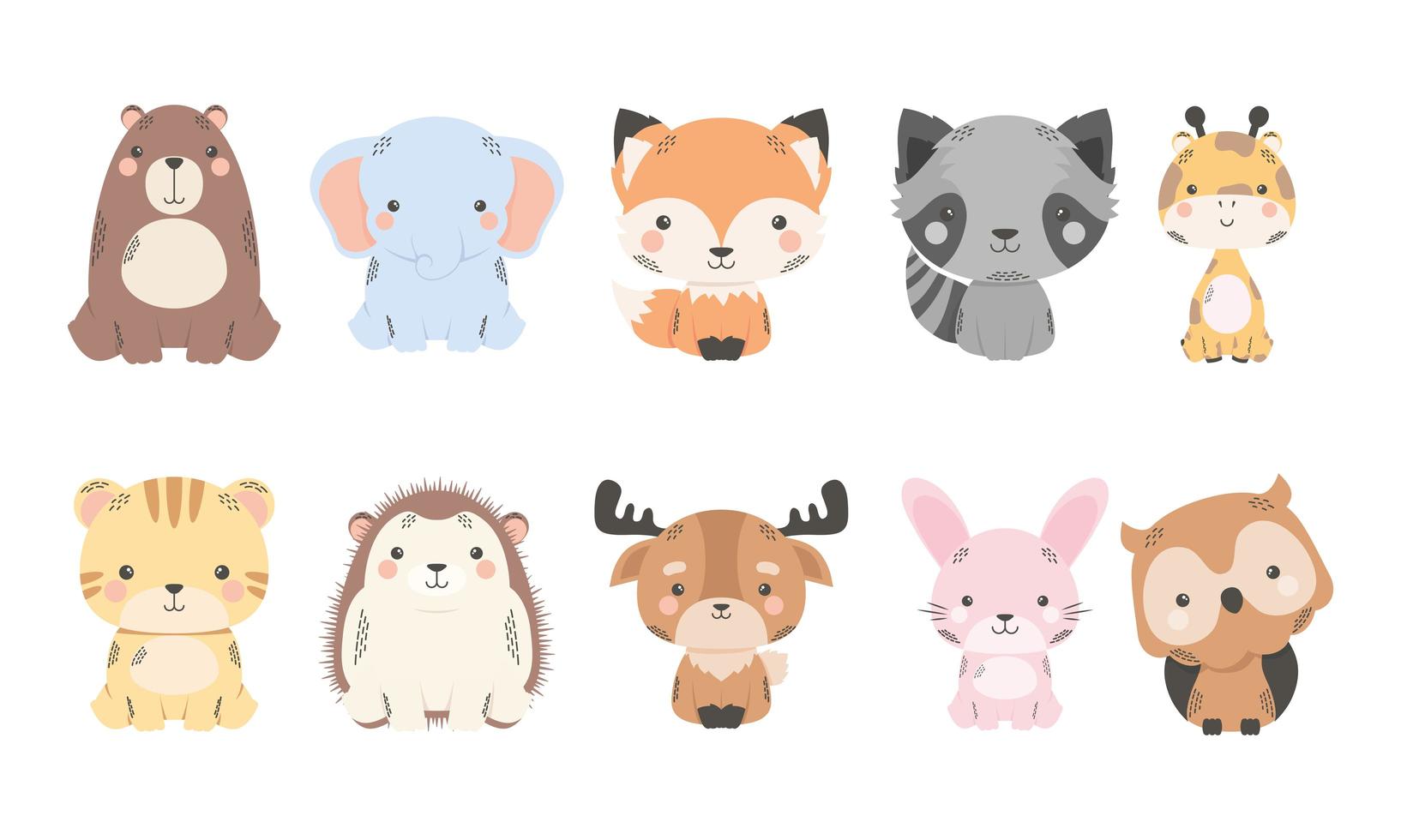 personnages de bande dessinée mignons de dix animaux vecteur