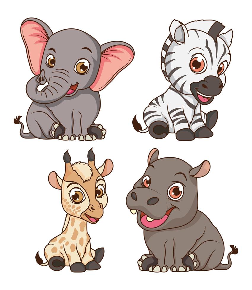 personnages de dessins animés mignons de quatre bébés animaux vecteur