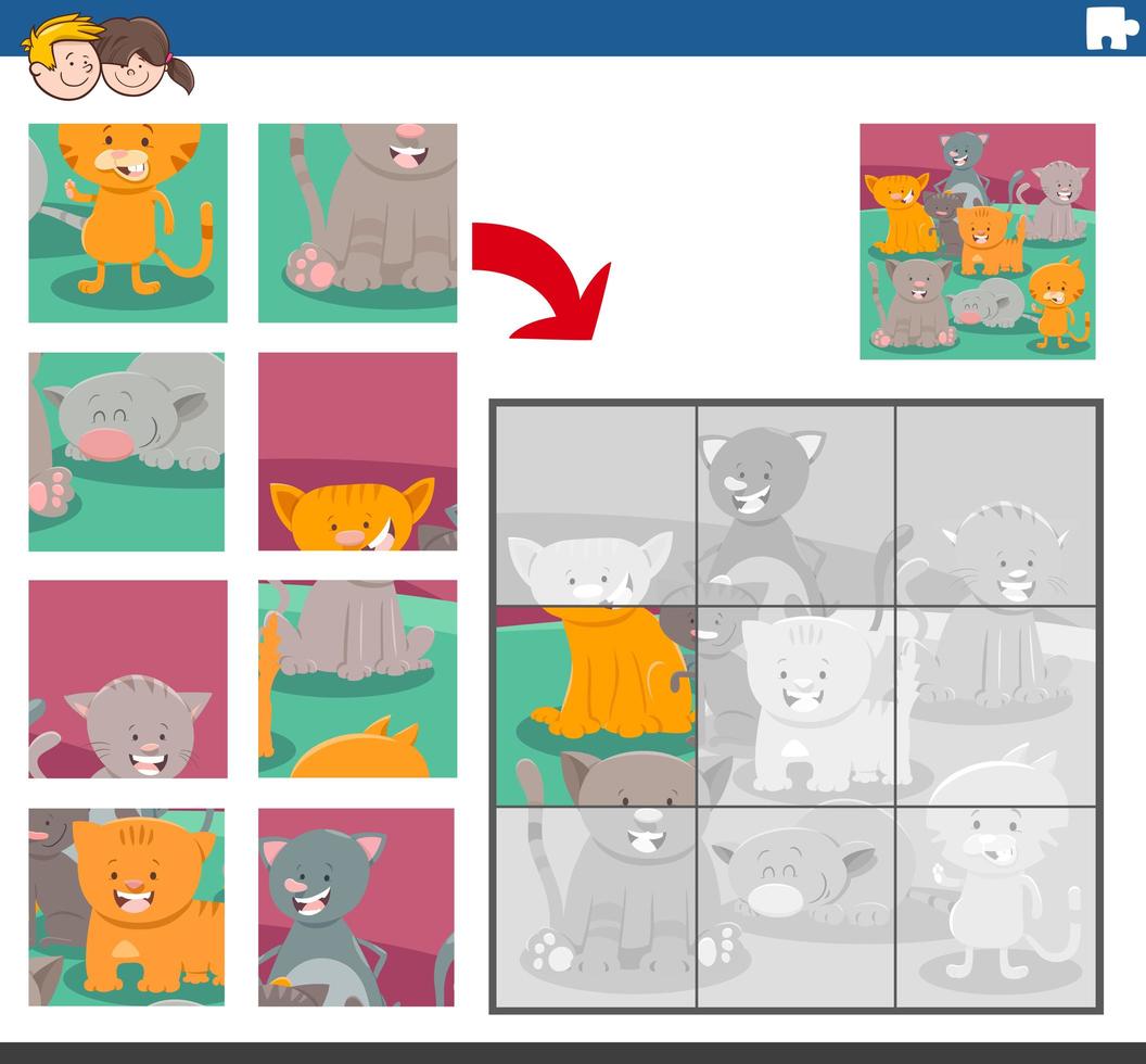 jeu de puzzle avec des personnages animaux chats vecteur