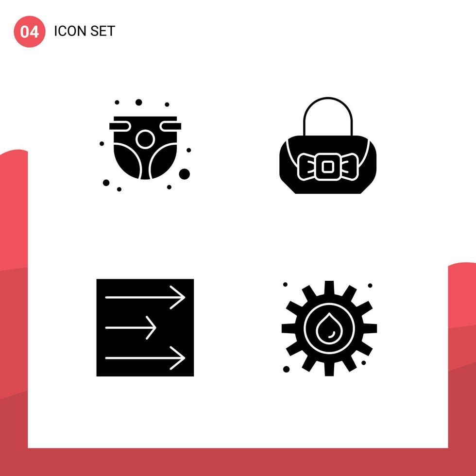 4 concept de glyphe solide pour sites Web mobiles et applications bébé météo enfance mode énergie éléments de conception vectoriels modifiables vecteur