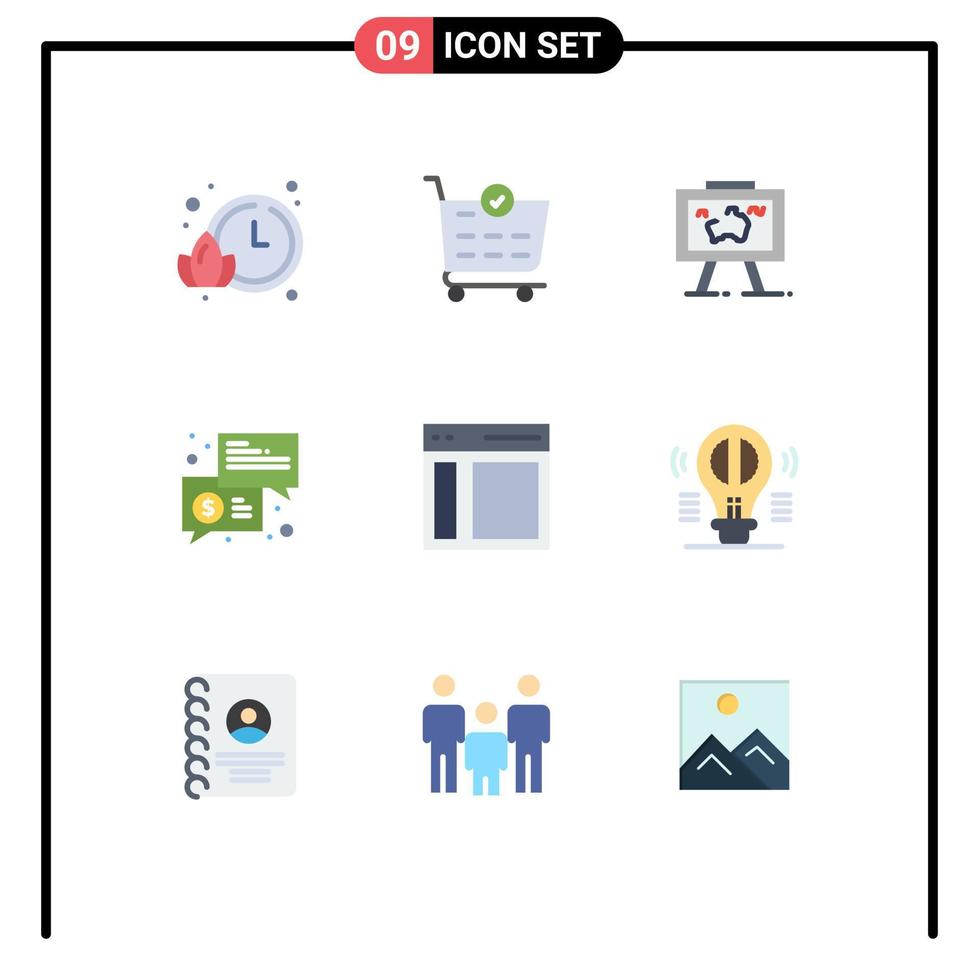 ensemble de 9 symboles d'icônes d'interface utilisateur modernes signes pour la communication d'interface accrocher des messages chat éléments de conception vectoriels modifiables vecteur