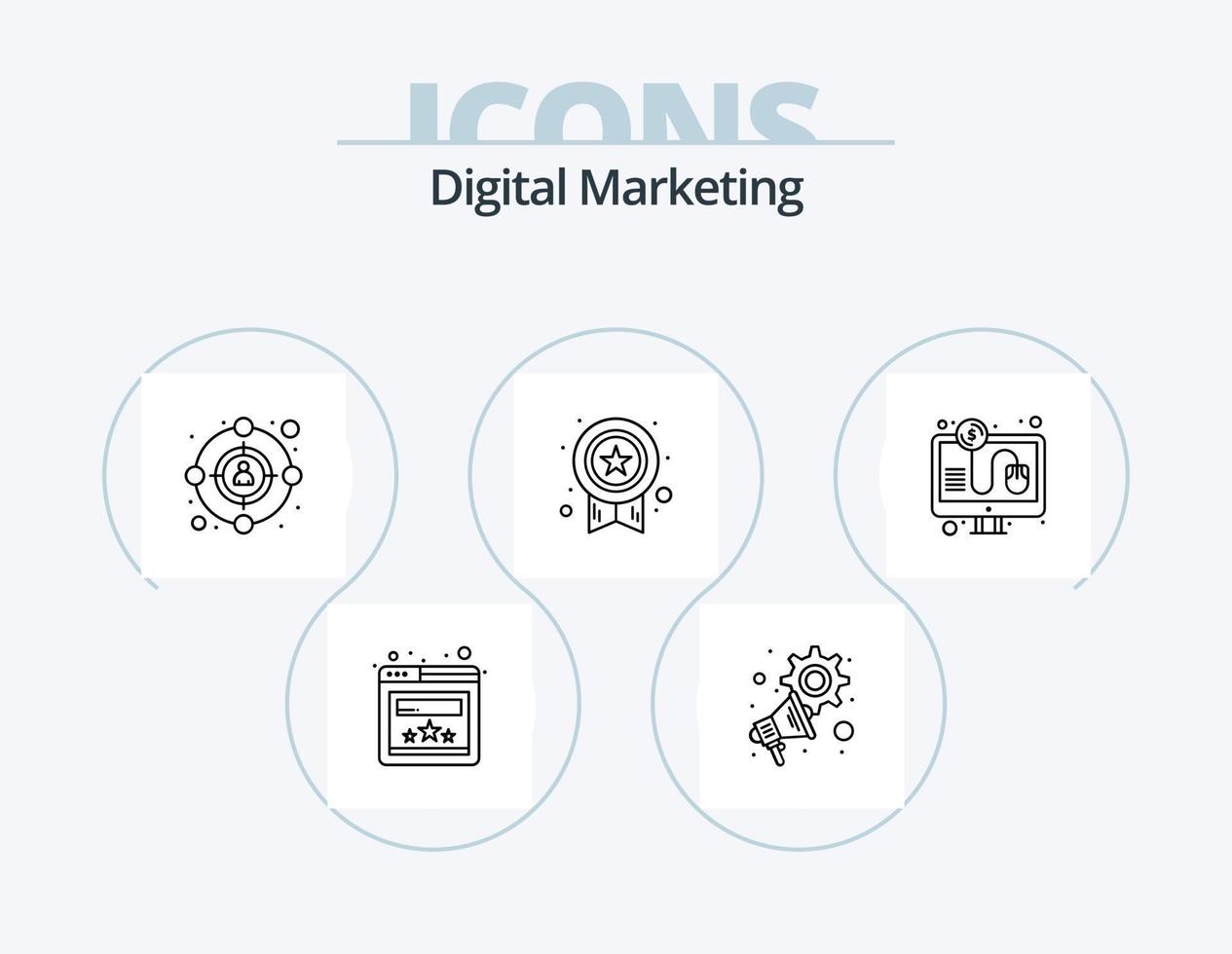 pack d'icônes de ligne de marketing numérique 5 conception d'icônes. filtre. par. clavier. payer. promouvoir vecteur