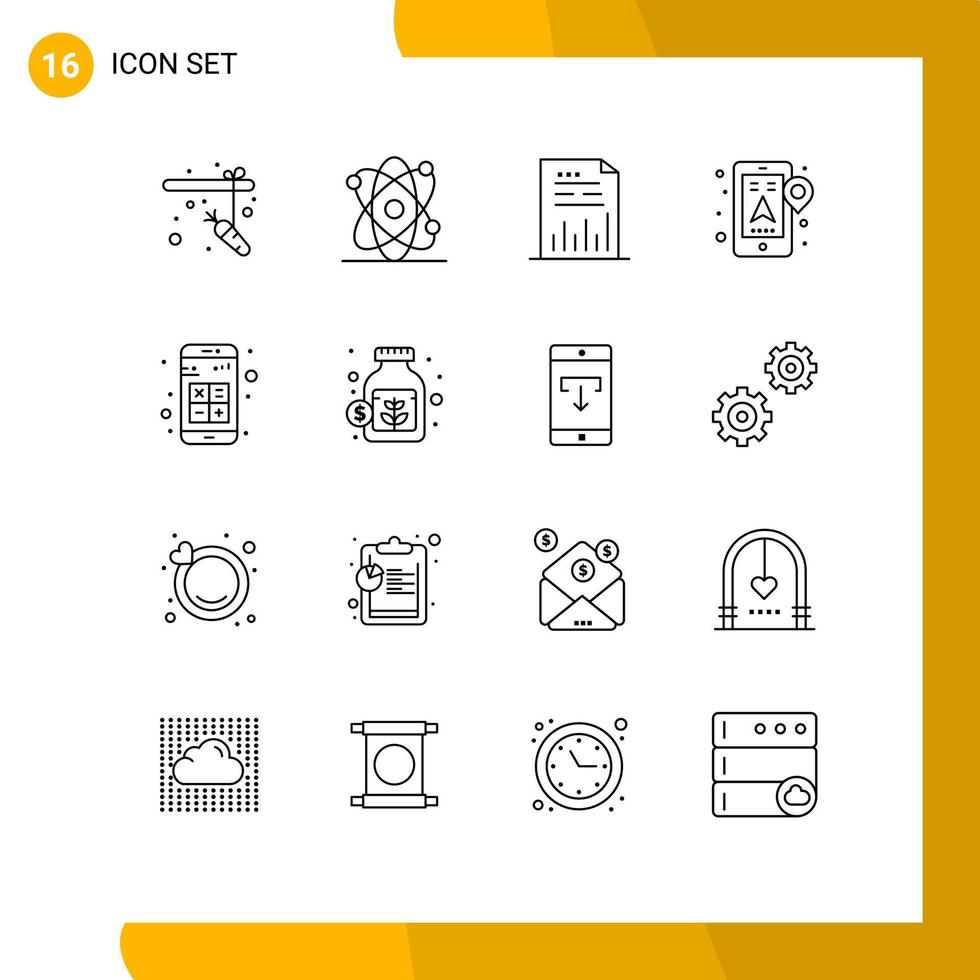 pack d'icônes vectorielles stock de 16 signes et symboles de ligne pour les applications ajouter des éléments de conception vectoriels modifiables d'emplacement de navigation de document vecteur