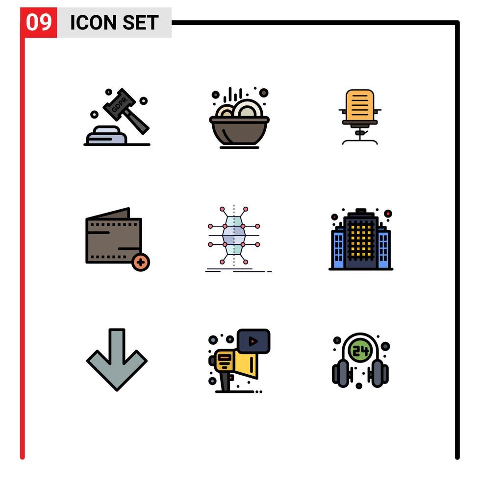 fillline flat color pack de 9 symboles universels de e ajouter des éléments de conception vectorielle modifiables de chaise de bureau de ragoût vecteur