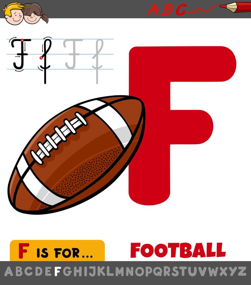 feuille de calcul lettre f avec ballon de football de dessin animé vecteur