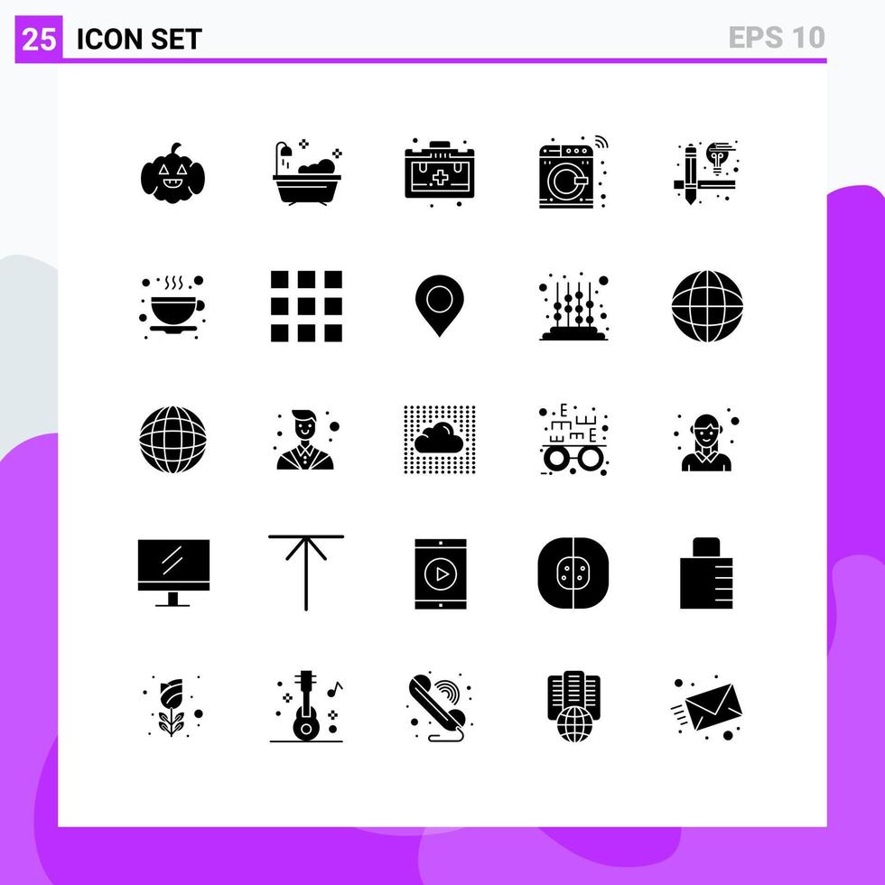 25 concept de glyphe solide pour les sites Web outils de coupe mobiles et applications conception de motivation lavage éléments de conception vectoriels modifiables vecteur