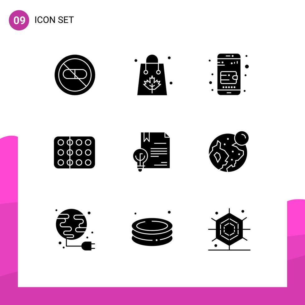 pack de 9 signes et symboles de glyphes solides modernes pour les supports d'impression Web tels que des exemples d'éléments de conception vectoriels modifiables vecteur