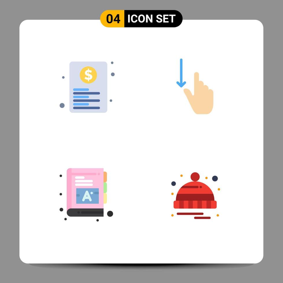 4 icônes plates vectorielles thématiques et symboles modifiables d'éléments de conception vectoriels modifiables de livre de doigt de papier à main de document vecteur