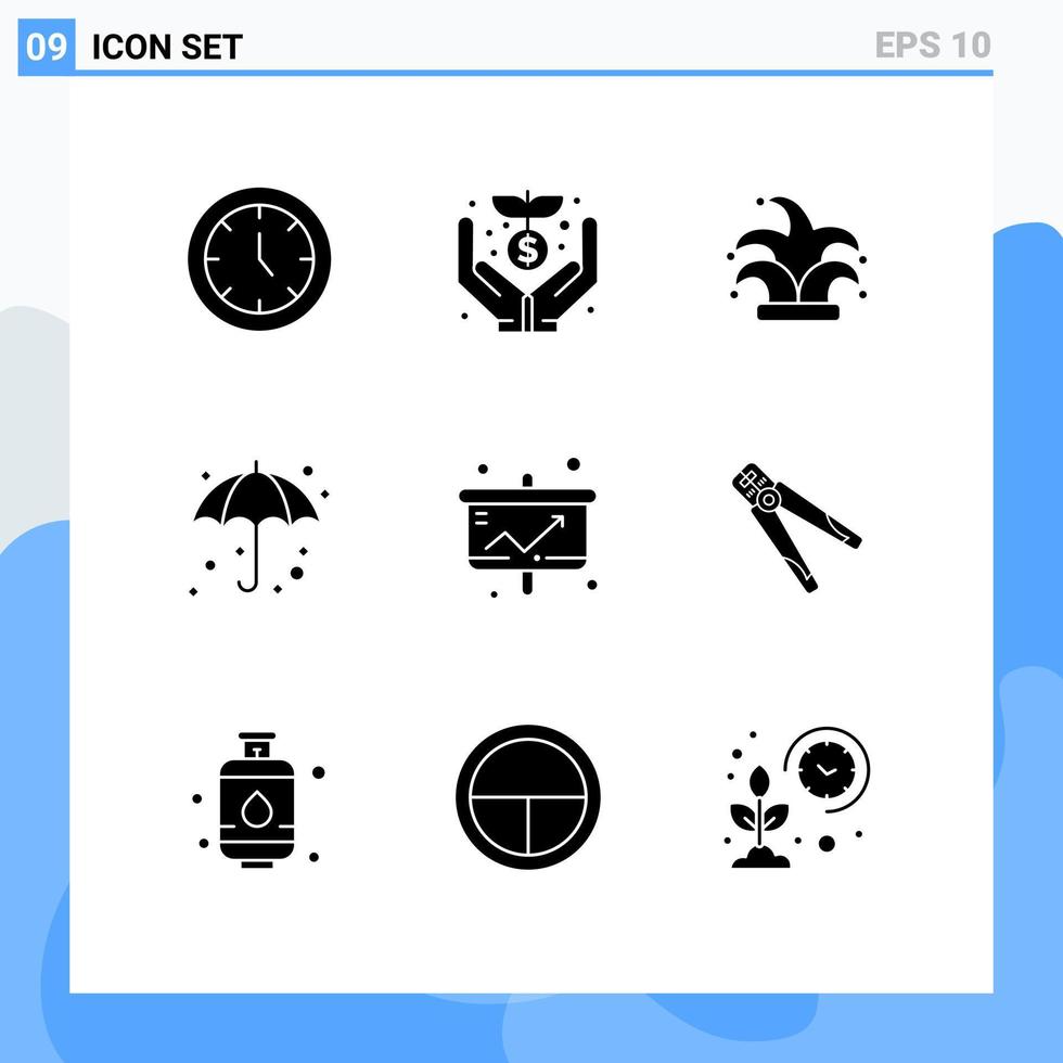 interface mobile glyphe solide ensemble de 9 pictogrammes de graphique humide meilleur temps plage éléments de conception vectoriels modifiables vecteur