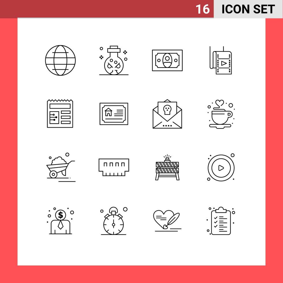 groupe de 16 contours modernes définis pour les éléments de conception vectoriels modifiables de film de théâtre de trésorerie de document ui vecteur