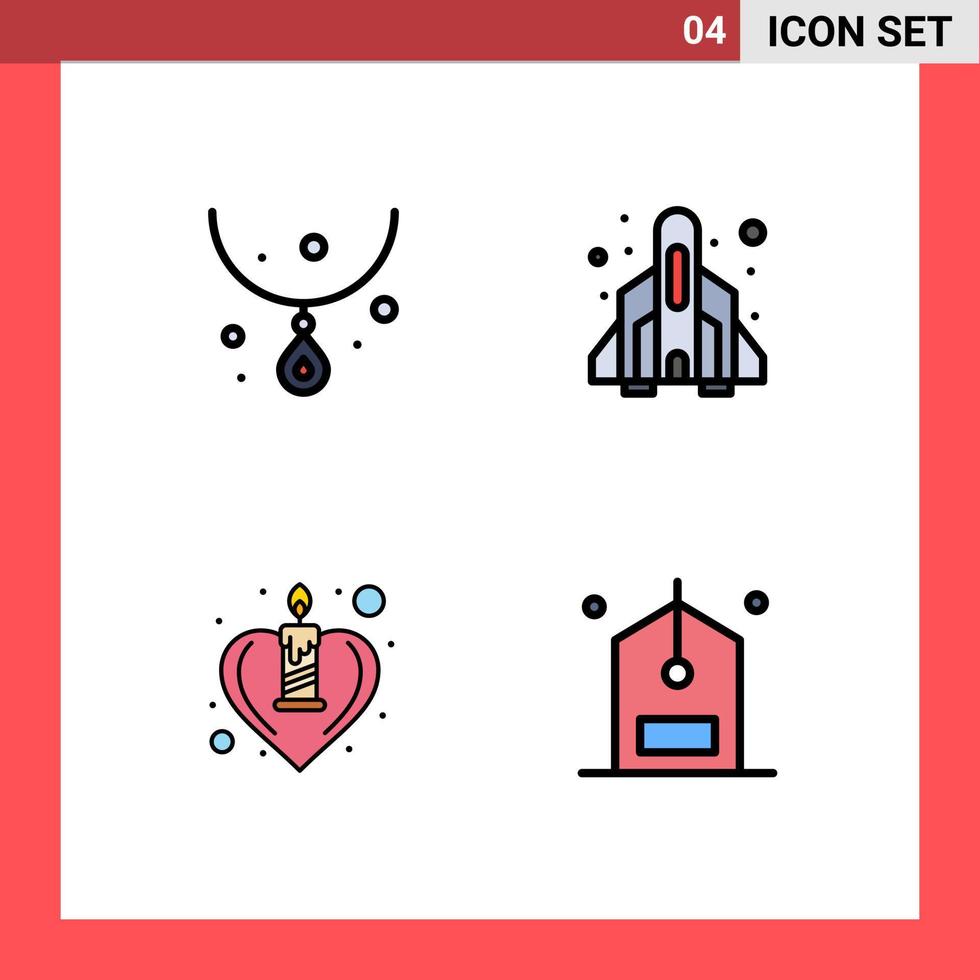 ensemble de pictogrammes de 4 couleurs plates simples remplies de collier de coeur de diamant jeu romance éléments de conception vectoriels modifiables vecteur