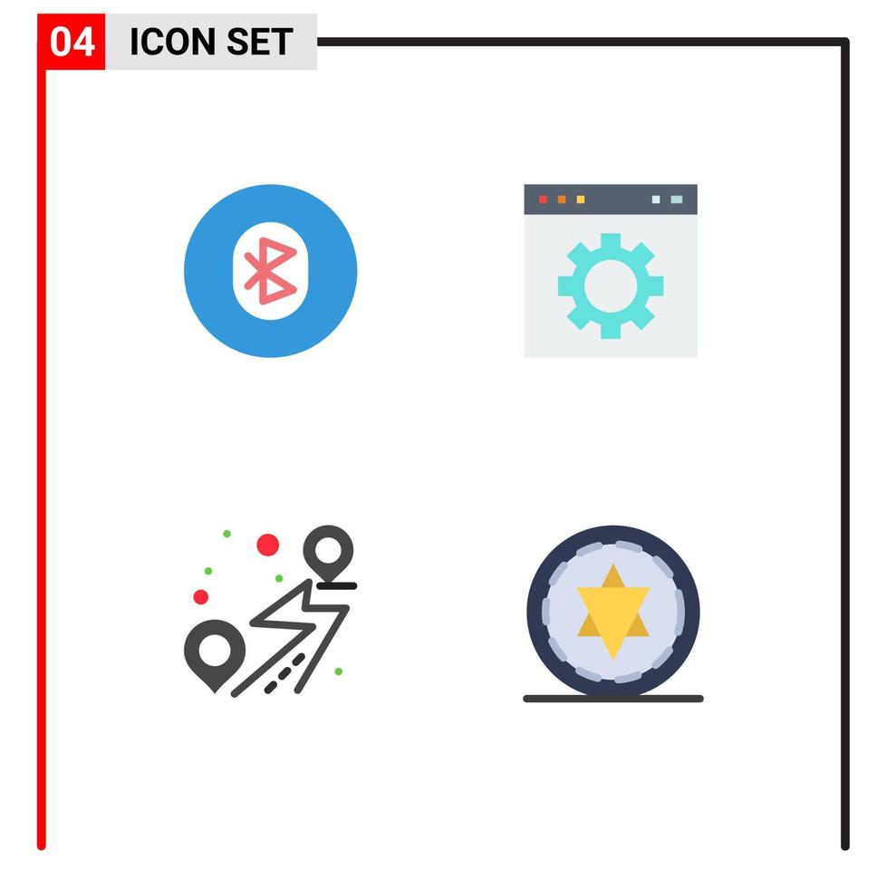 ensemble moderne de 4 icônes et symboles plats tels que les éléments de conception vectoriels modifiables de la goupille d'engrenage du système de réglage bluetooth vecteur