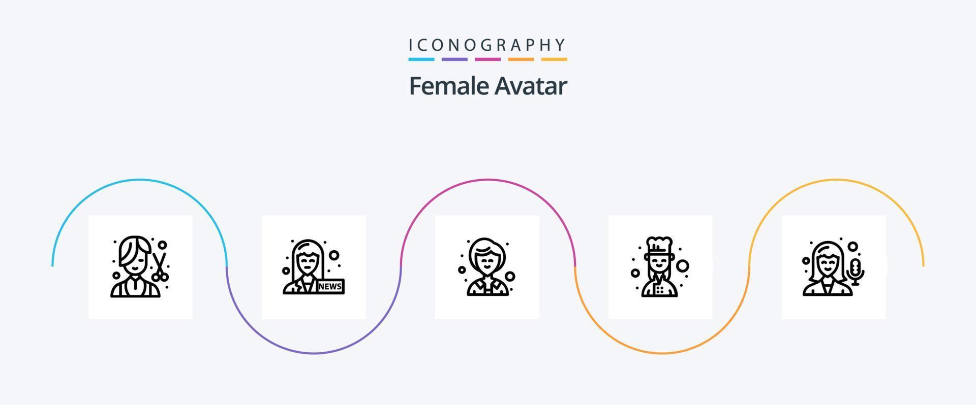 pack d'icônes de la ligne 5 de l'avatar féminin, y compris l'enregistrement. femme. femme d'affaires. femme cuisinière. cuisiner vecteur