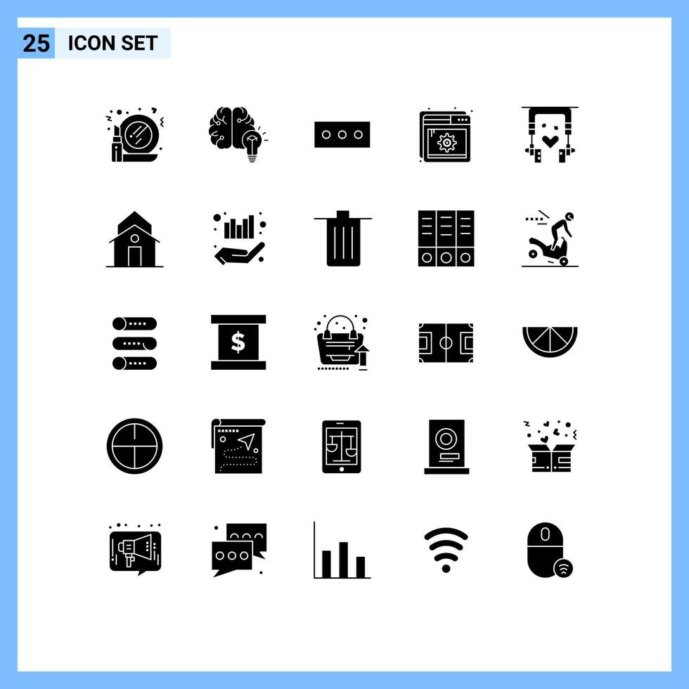groupe de 25 glyphes solides modernes définis pour la nature oreillettes ampoule réglage optimisation éléments de conception vectoriels modifiables vecteur