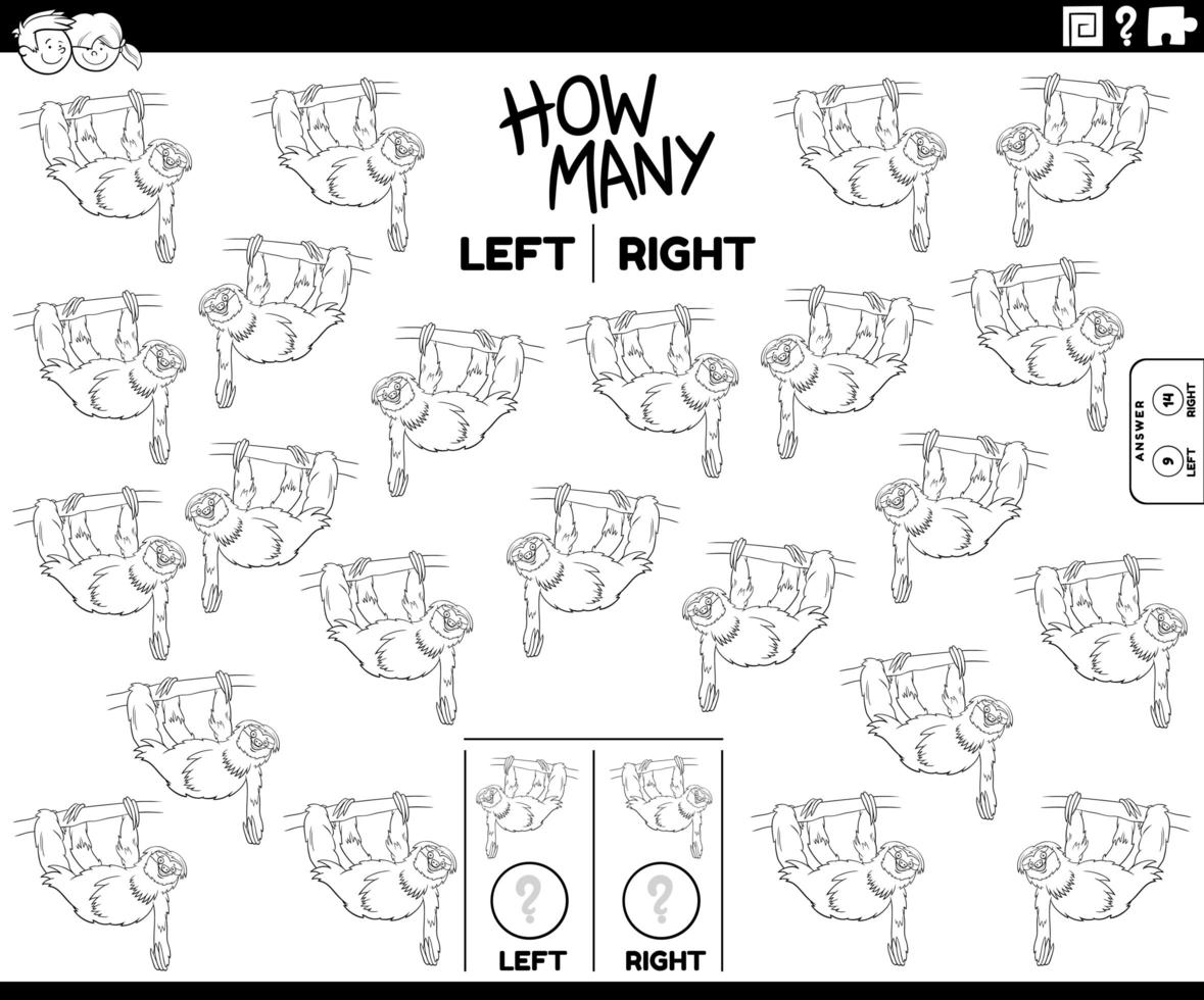 compter les images gauche et droite de la page du livre de couleurs paresseux vecteur